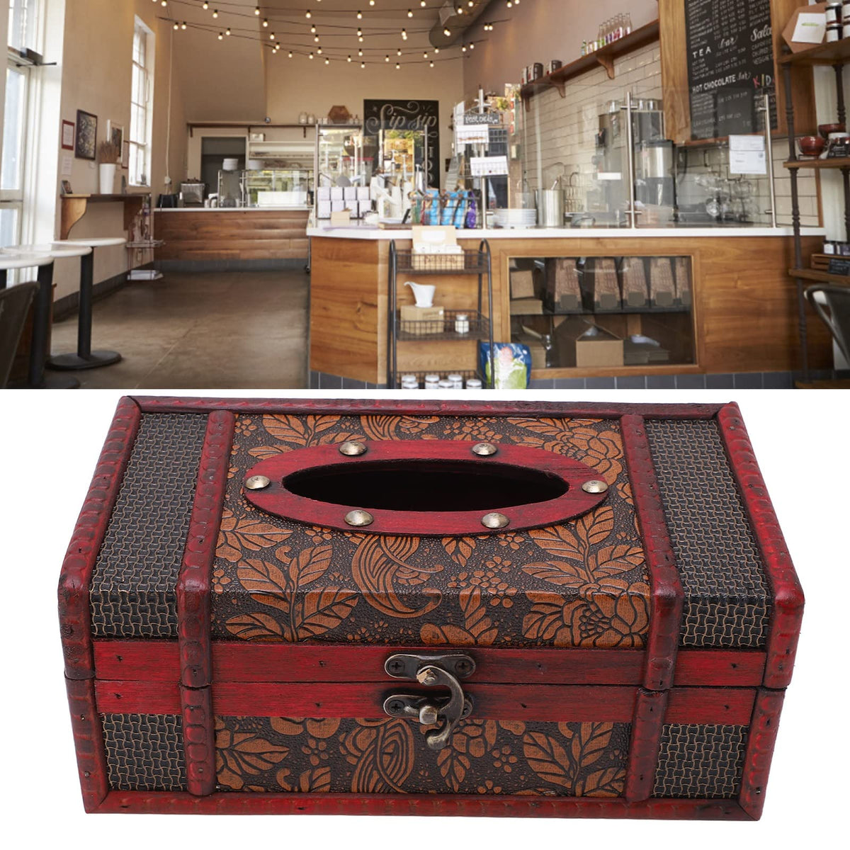 Wooden Crafted Classical Antique Book Tissue and Rectangular Wooden Tissue Box Cover,Retro Tissue Box,Novelty Napkin Paper Holder Box Cover for