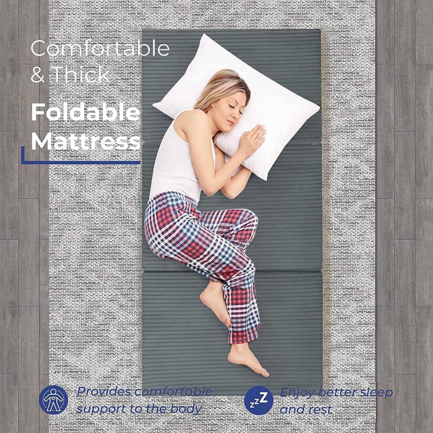 MeMoreCool Tri Folding Floor Mattress 190x75cm, 10cm Thick Foam Foldable Futon Mattress with Washable Cover, Portable Guest Bed Mat for Travel