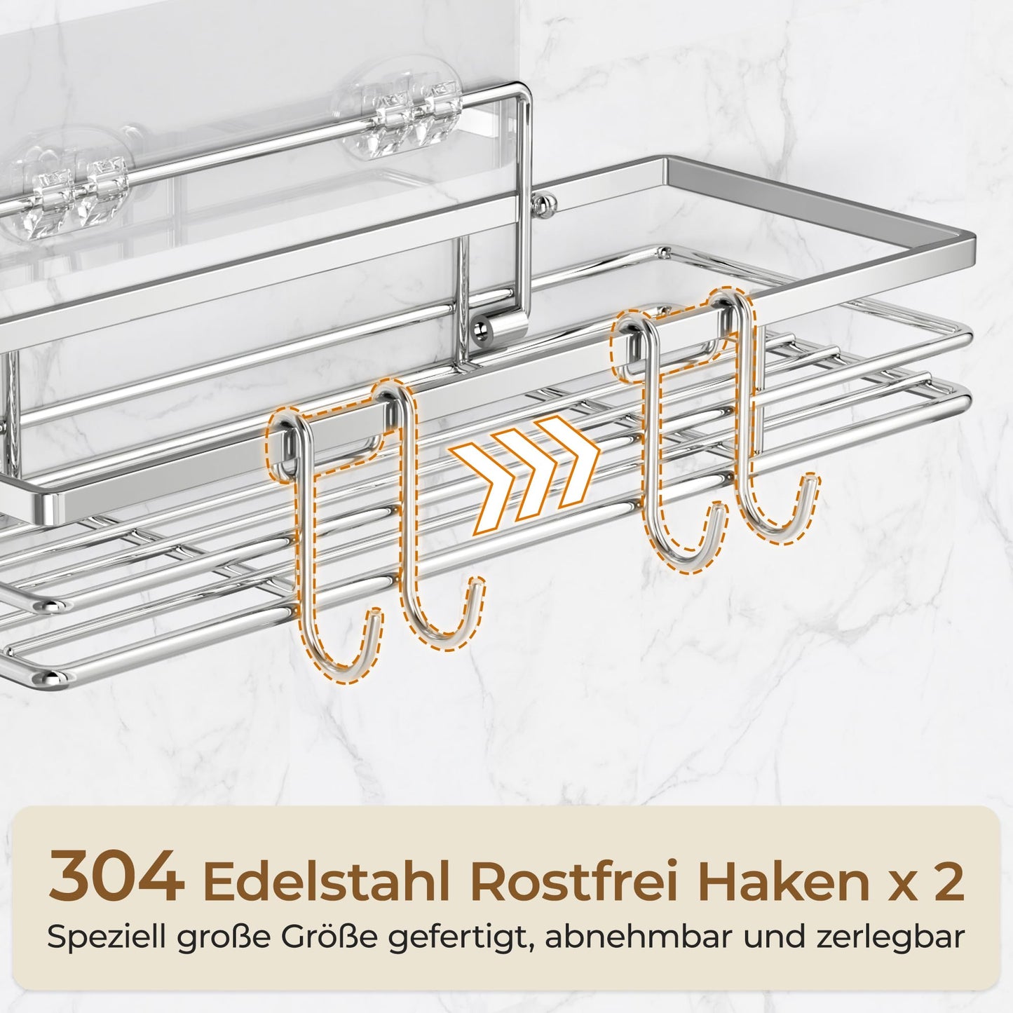 Shower Shelf 2-Pack SUS304 Stainless Steel With 2 Hooks Self-Adhesive Pads