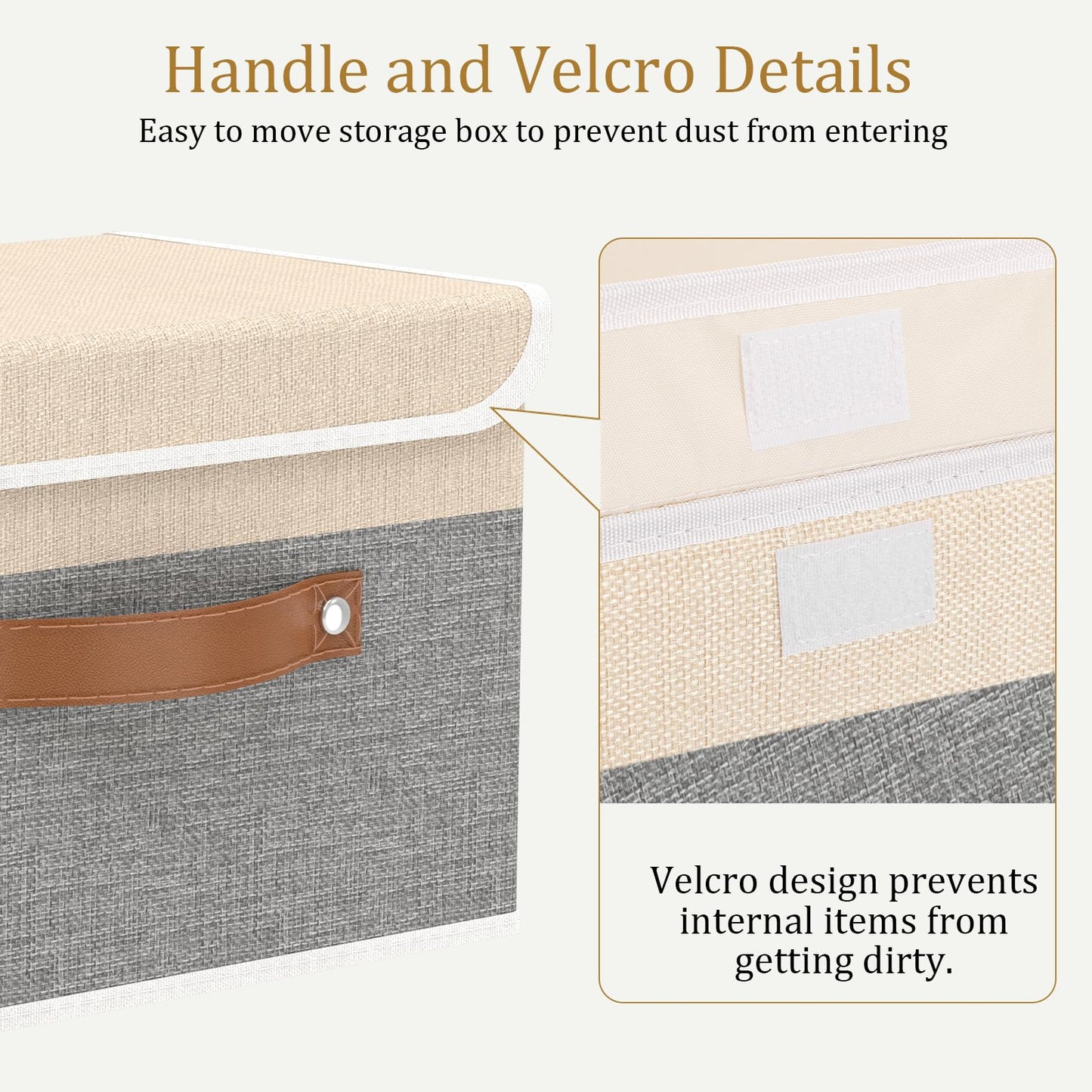 OUTBROS 1 Pack Fabric Storage Boxes with lids, 38x25x25cm Beige/Grey