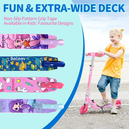 BELEEV V1 Scooter for Kids, 2 Wheels Folding Kick Scooter for Children Girl and Boys, 3 Adjustable Height, Flashing Light up Wheels, Lightweight