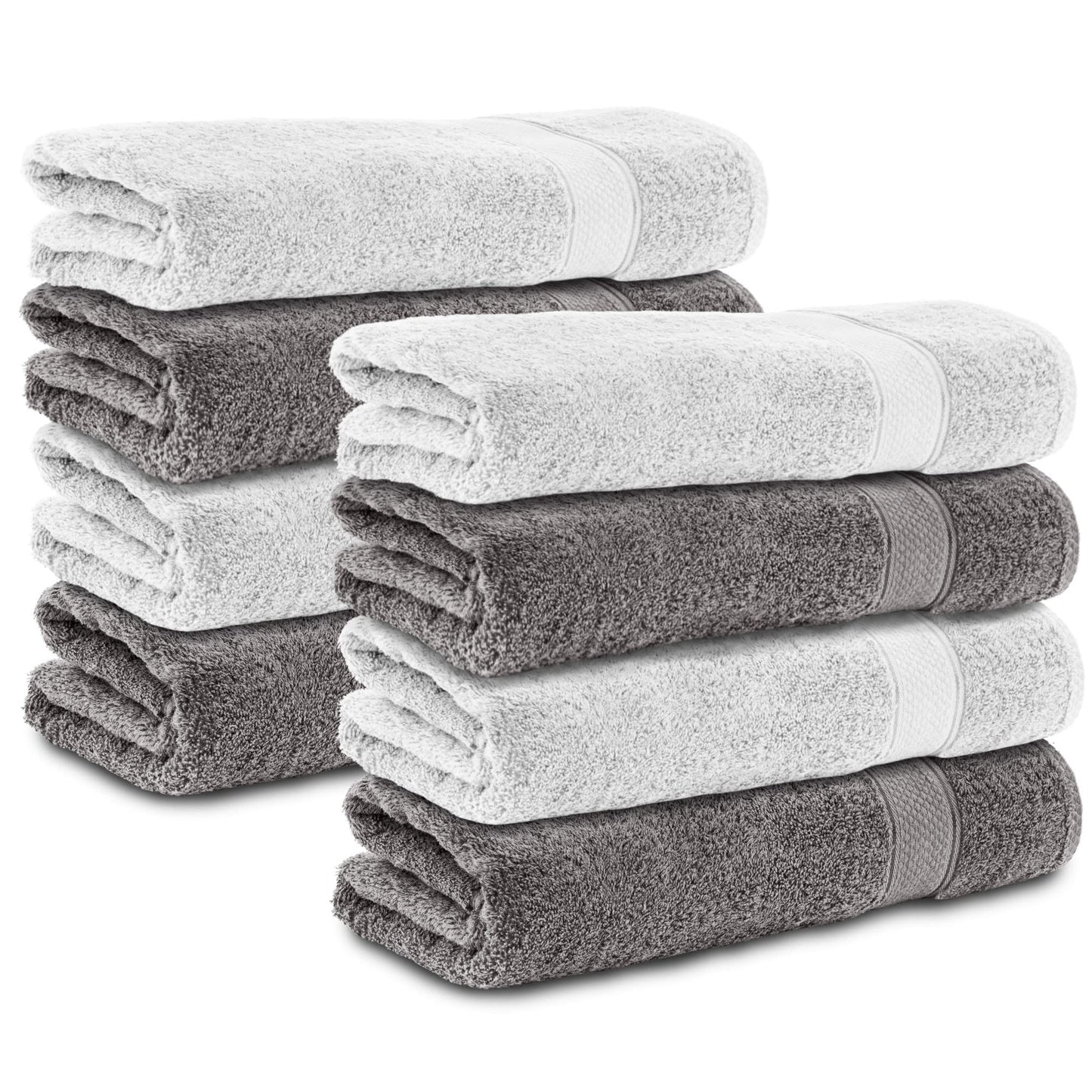 Komfortec Set of 8 Hand Towels 50 x 100 cm 100% Cotton Terry Towelling Soft Anthracite Grey/White