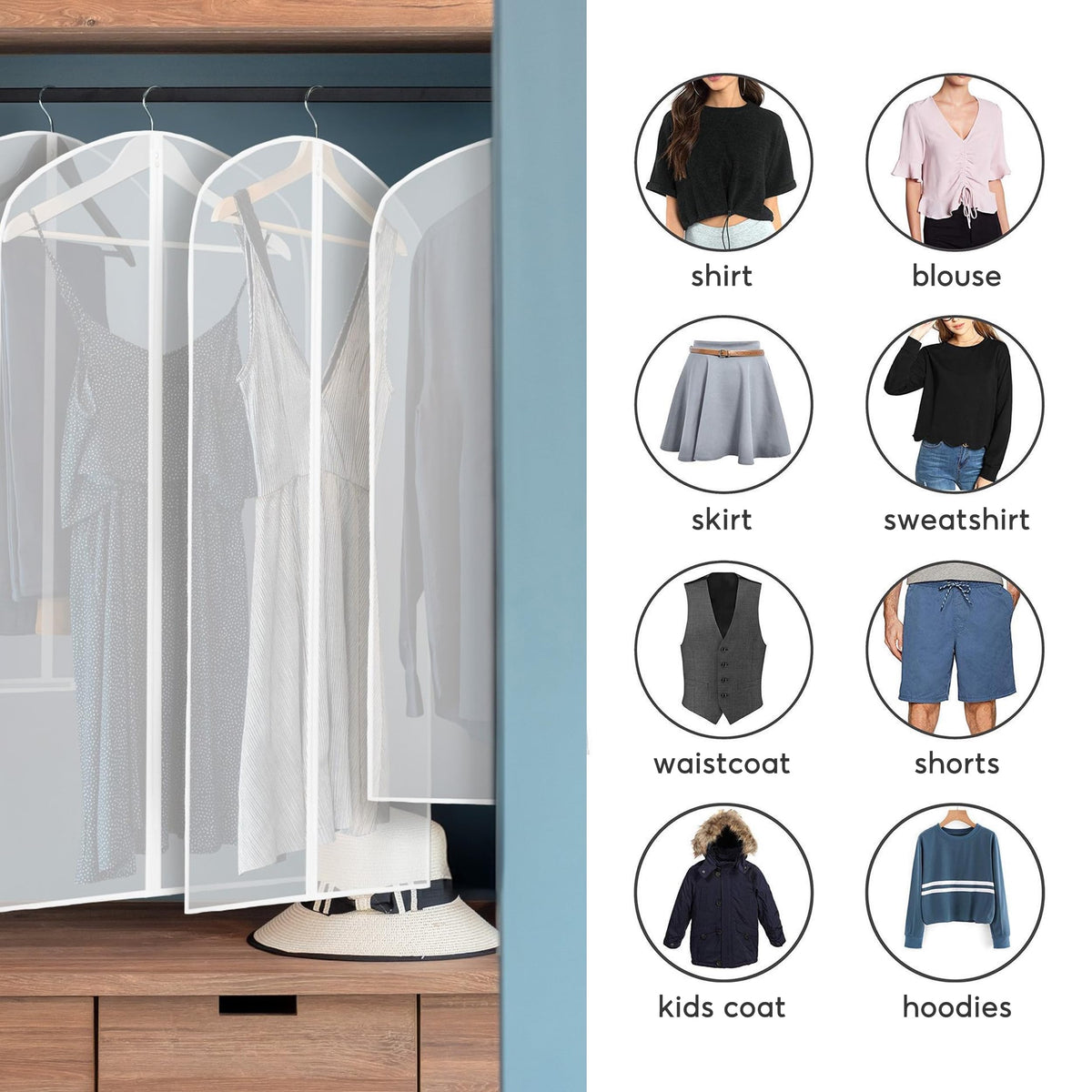 10 Pack Garment Dress Bags Covers with Zip 5Pcs 60*100CM + 5Pcs 60*120CM