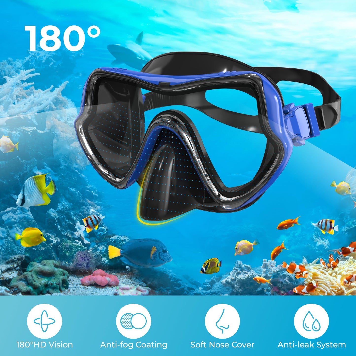 G2RISE SN02 Snorkel Set Adults - Scuba Mask Diving Goggles Dry Snorkeling Gear with Breath Easy Airflow Tech & Anti-fog Design2PACK)