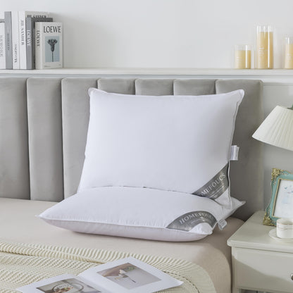 HOMEFOUCS Luxury Feather and Down Pillows, pack of 2 100% Cotton Shell, Soft Hotel Quality Pillows (30% Down)