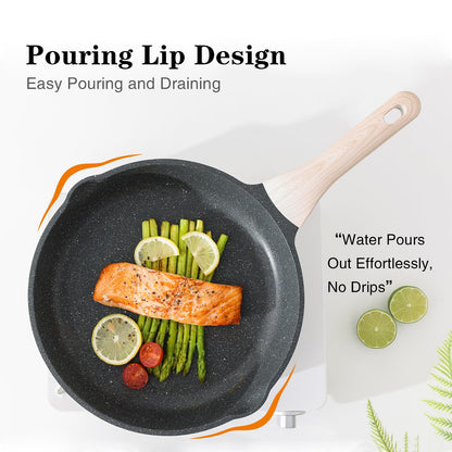 Kordisen Nonstick Frying Pan Set with Lids, 3 Piece Skillet Set, Healthy Induction Cookware Cooking Pan, Stay-Cool Handle, Compatible with All
