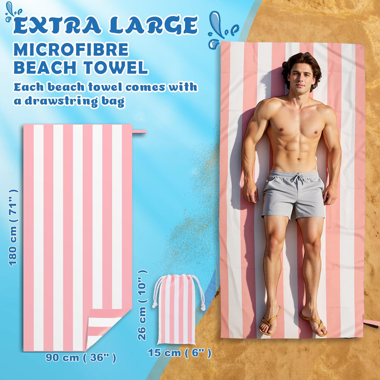 Anavasi Microfibre Beach Towels for Adults, 1 Pack 180 x 90cm 100% Recycled