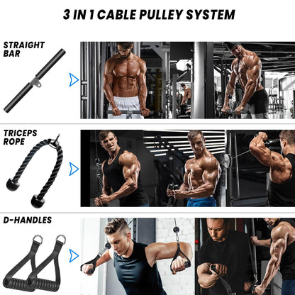 Lyndwin Cable Pulley System Home Gym for Lat Pull Down, 3 in 1 Dual Cable Weight Pulley System Machine Attachment for Chest Fly Tricep Bicep Arm Chest