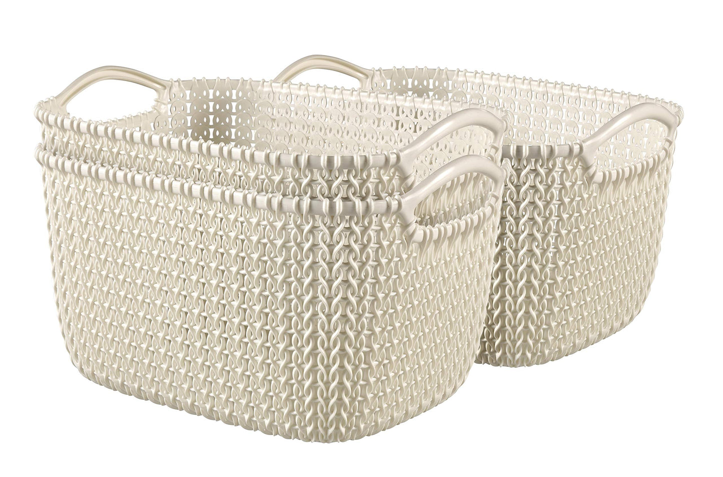 Curver Knit Effect Kitchen, Living room, Bathroom, Bedroom, Utility Medium Rectangular Storage Basket 8 Litres - Oasis White