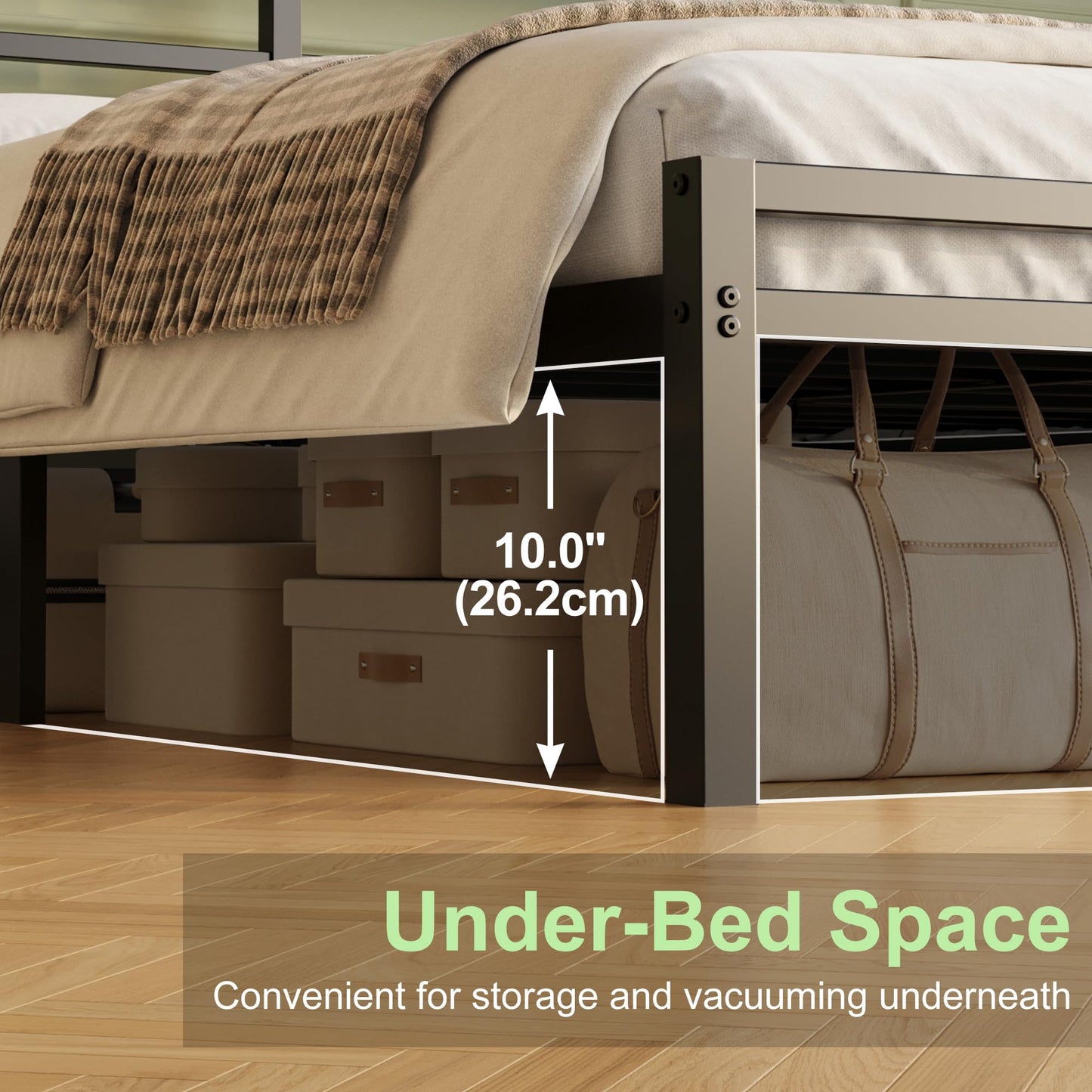 Lutown-Teen Metal Double Bed Frame with Headboard and Footboard