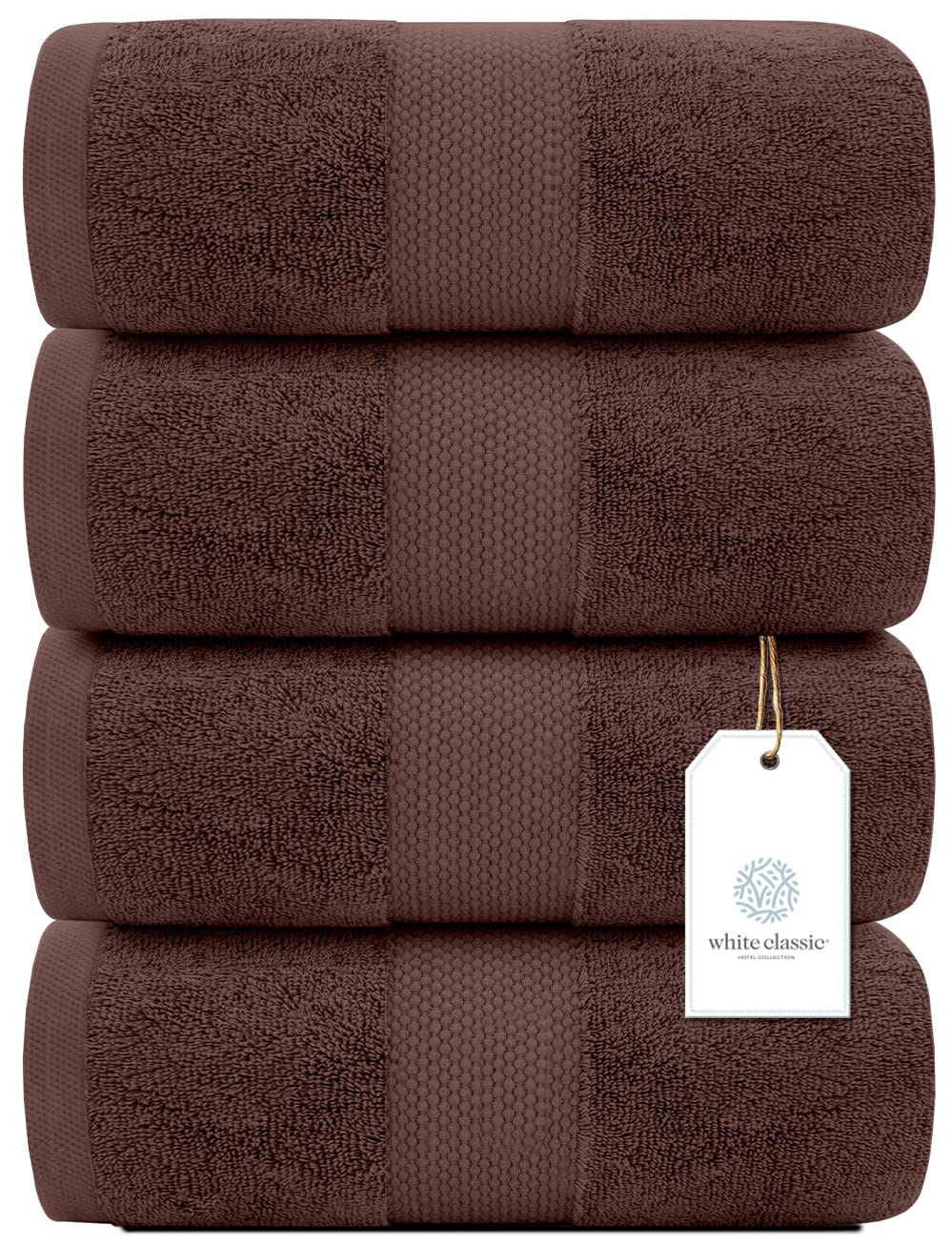 White Classic Luxury Bath Towels Large - Cotton Hotel spa Bathroom Towel | 27x54 | 4 Pack | Brown