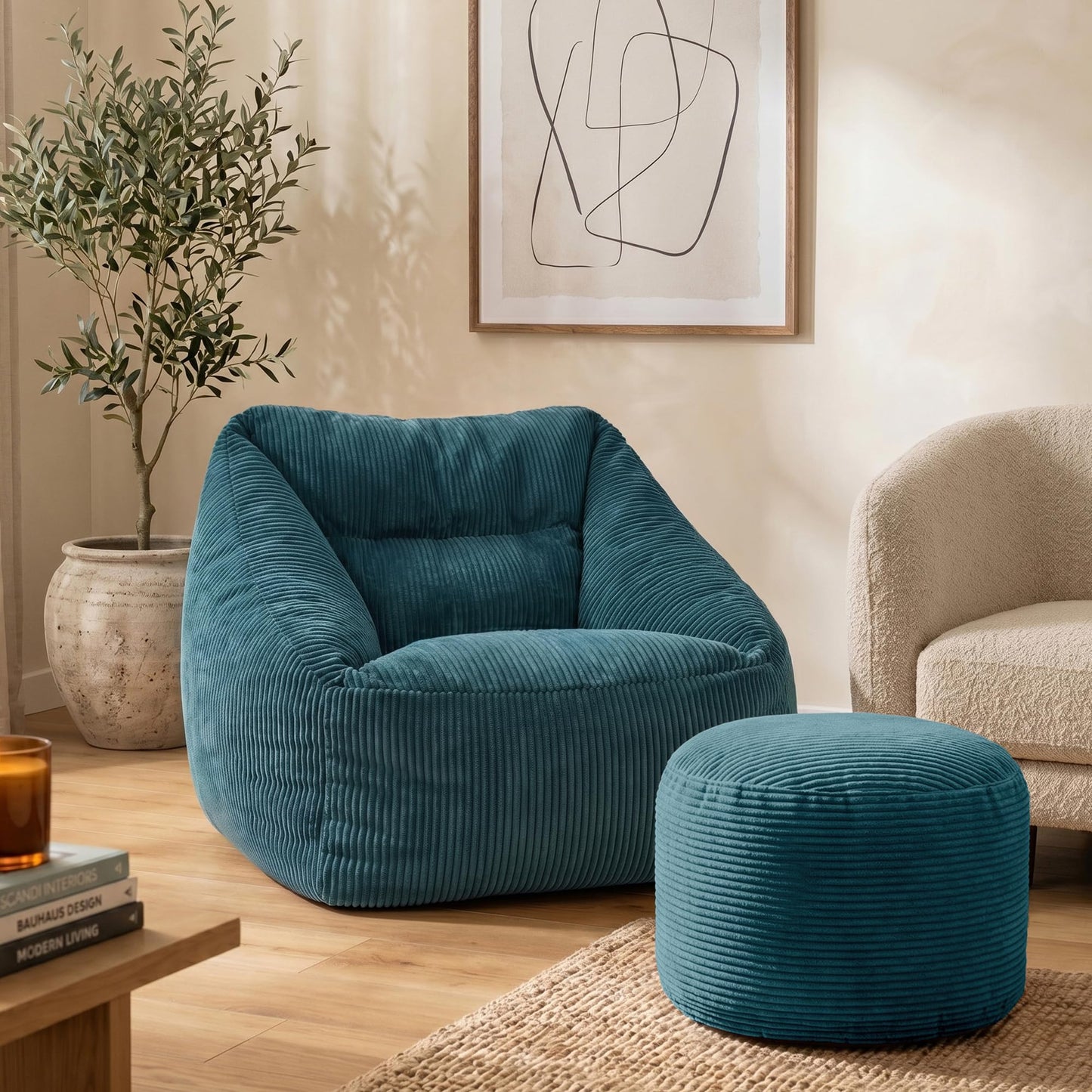 icon Natalia Cord Bean Bag Chair & Footstool with Filling Included, Teal
