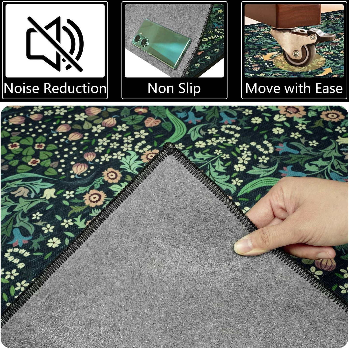 Famibay Office Chair Mat for Hardwood Floor 120x150cm Dark Green Chair Floor Protection Mat Rubber Non Slip Desk Chair Mat Large Hard Floor Protector