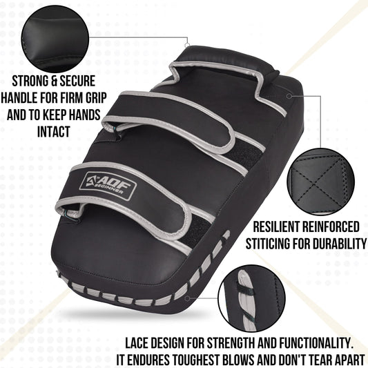 AQF Thai Pads for Kickboxing Muay Thai Pad with Solid Handle Grip, Maya Hide Leather Curved Strike Shield for Boxing MMA Martial Arts Taekwondo,