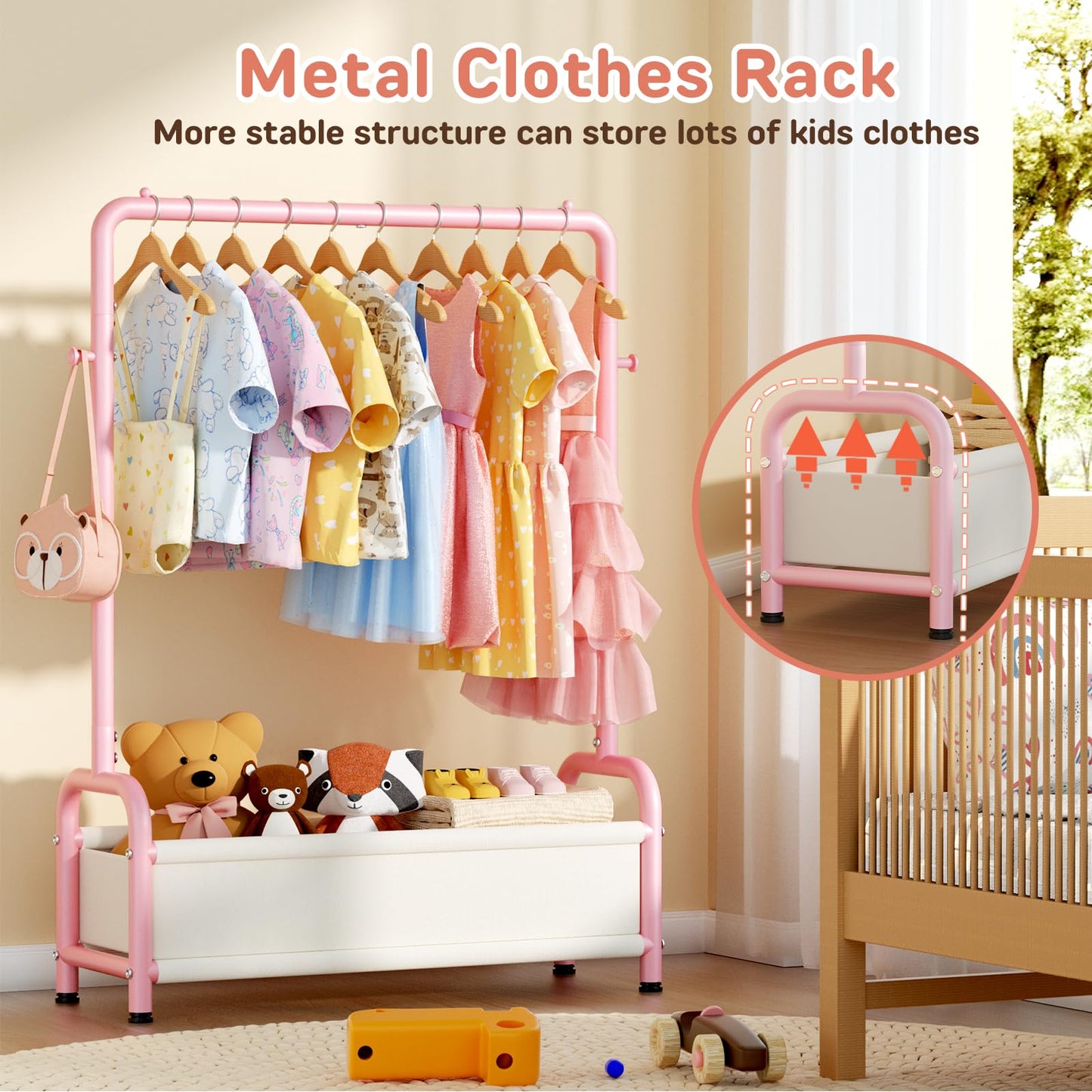 ZHKINGGS Kids Clothes Rail with Storage Shelf, Kids Dress Up Rail