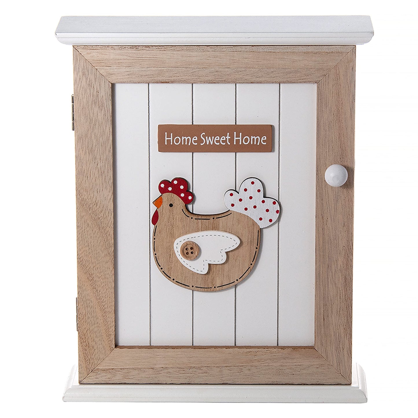 SPOTTED DOG GIFT COMPANY Key Box Wall Mounted Wooden Key Cupboard Cabinet with 6 Hooks for Hallway, Decorative Chicken Themed Home Décor