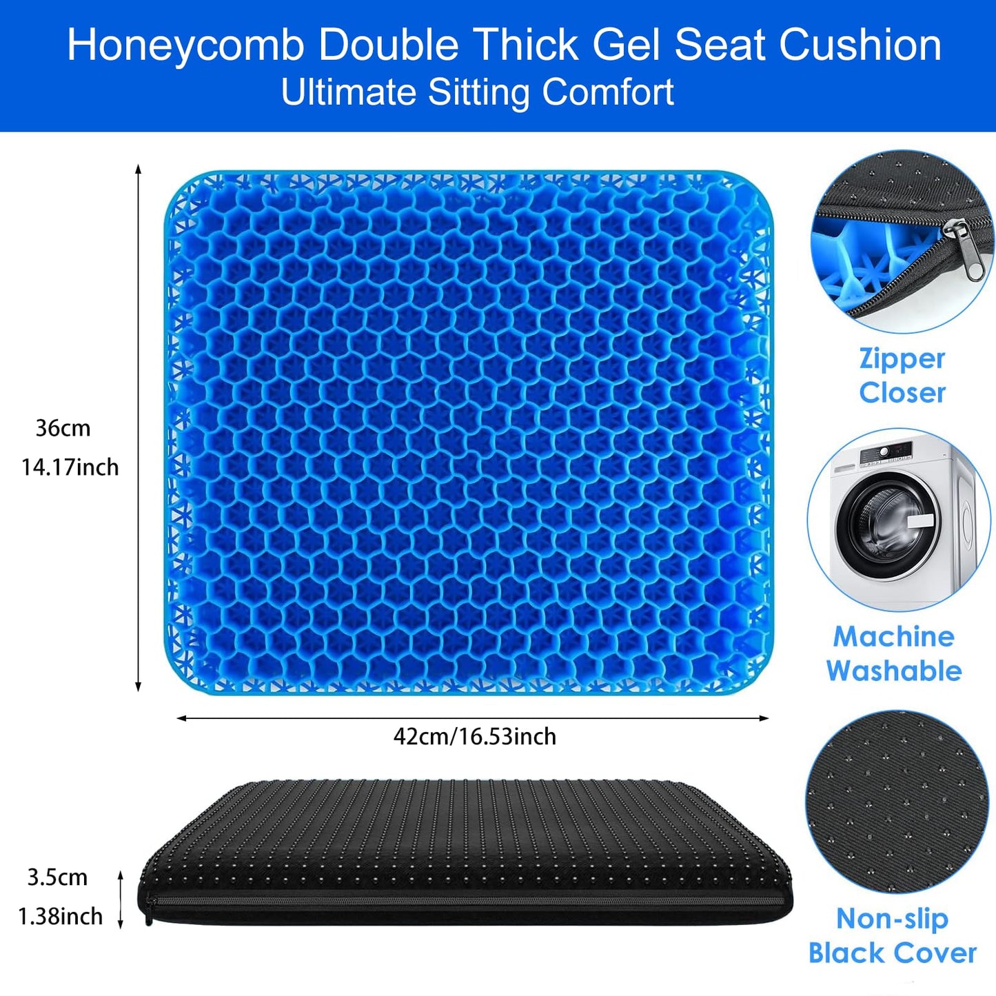 Braozaiw Soft Sitter Cushion,Honeycomb Double Thick Gel Seat cushion with Anti-Slip Cushion Cover,Cooling Chair Cushion Egg Chair Cushion For Home