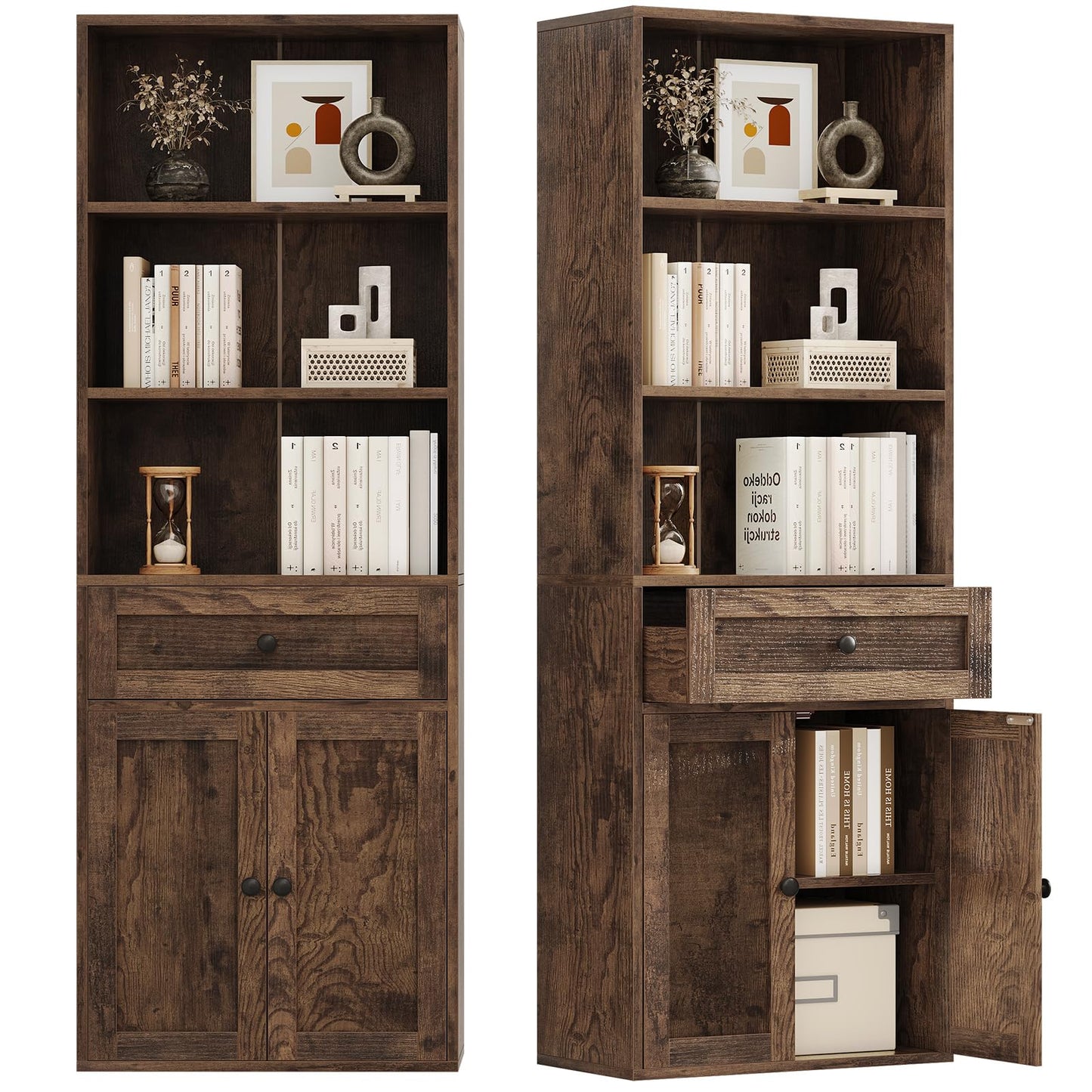 Coleshome 5-Tier Bookcase With Doors and Drawer, 48 x 24 x 164.2 cm, Brown