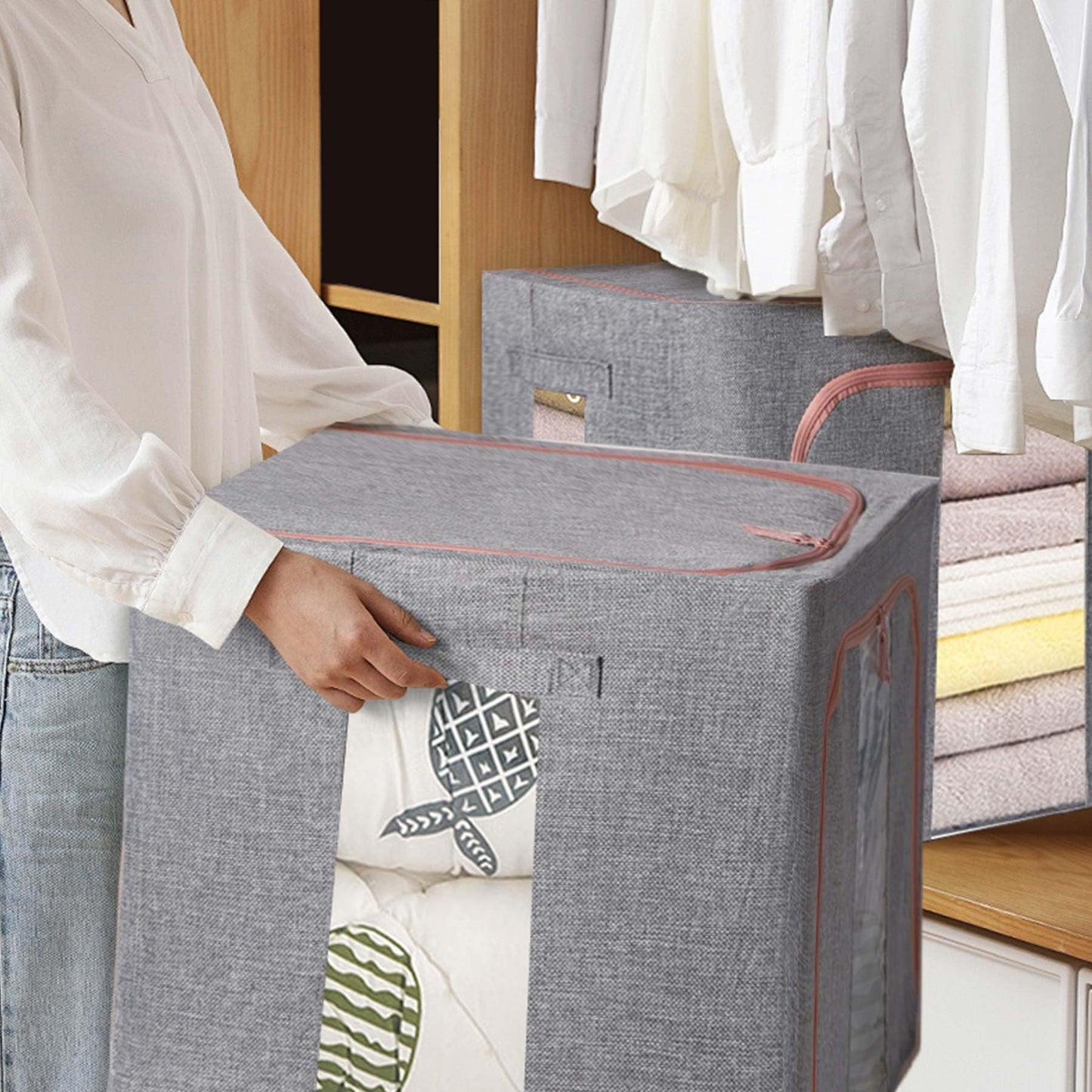 DAWNTREES 4 Pack 100L Storage Boxes, Collapsible Storage Boxes for Clothes