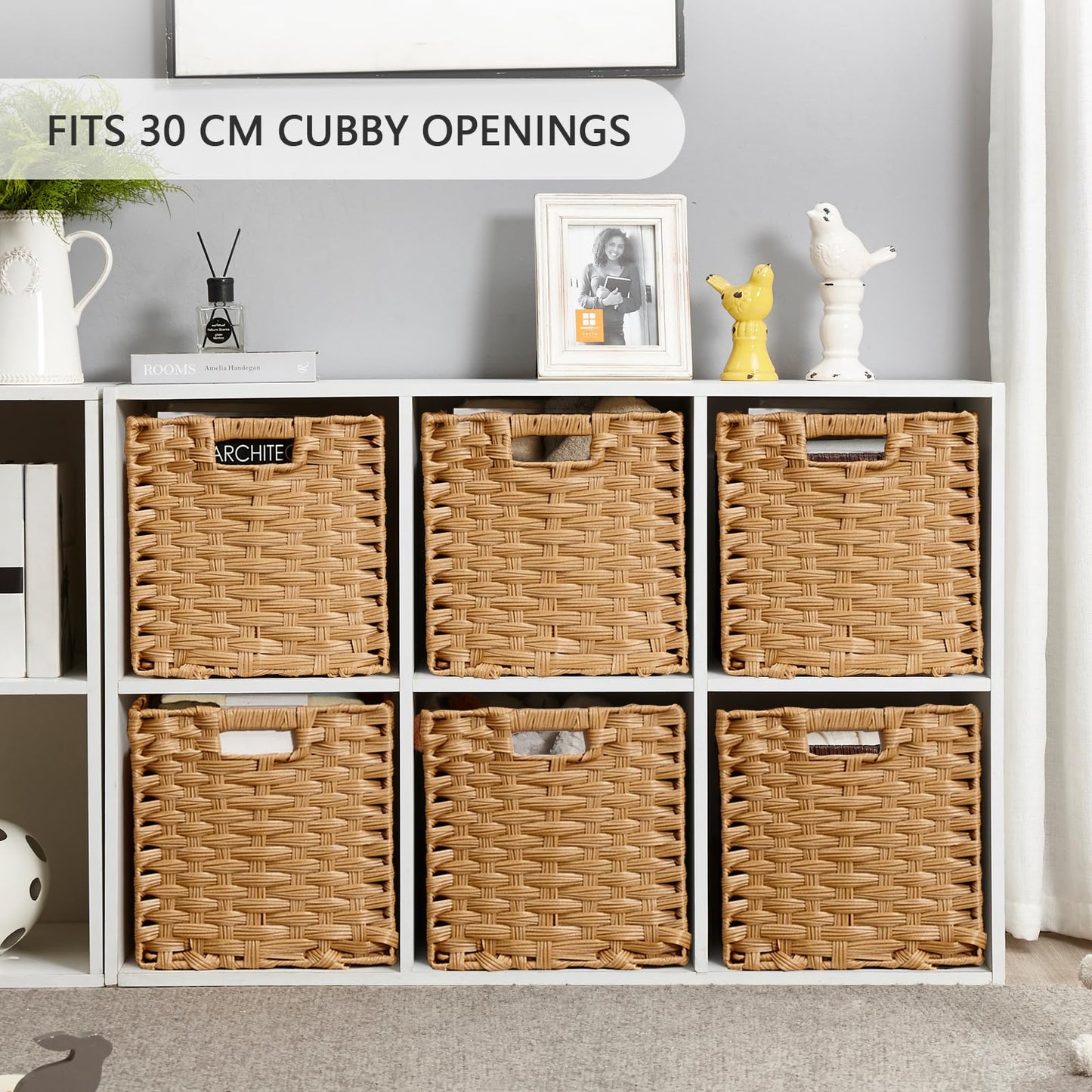 Mangata 28 cm Storage Cube Boxes for 30 cm Closet, Rattan Effect Storage Baskets, Wicker Woven Polyrattan Material Closet Organizer, 28x28x28 cm