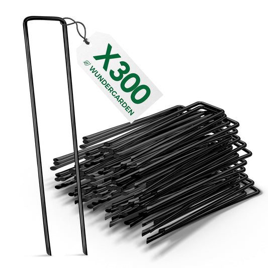 WUNDERGARDEN Pack of 300 x 6''/150mm 11 Gauge U-shaped multi-purpose steel Garden Securing Pegs - Ideal for securing weed fabric, landscape fabric,
