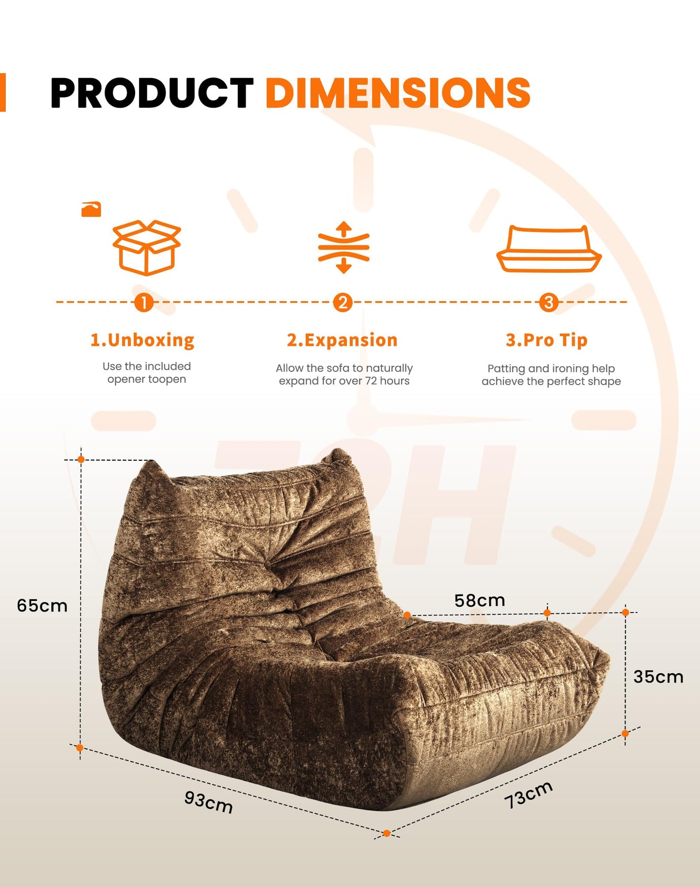 Boneless Floor Sofa - No Assembly Required Couch in a Box, Armless Small Accent Chair in Soft Shiny Fleece,Bean Bag Chair for Living Room, Bedroom