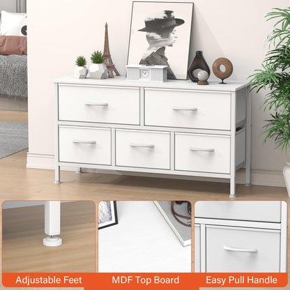 Feonase Bedroom Chest of Drawers, 5 Fabric Drawers Dresser with Metal Frame and MDF Top Board, Modern Storage Unit for Bedroom Living room, Entryway
