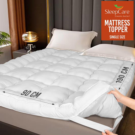 SleepCare Thick Mattress Topper Single Bed, Premium Quality Breathable Single Mattress Topper, Quilted and Fluffy Single Bed Mattress Topper with
