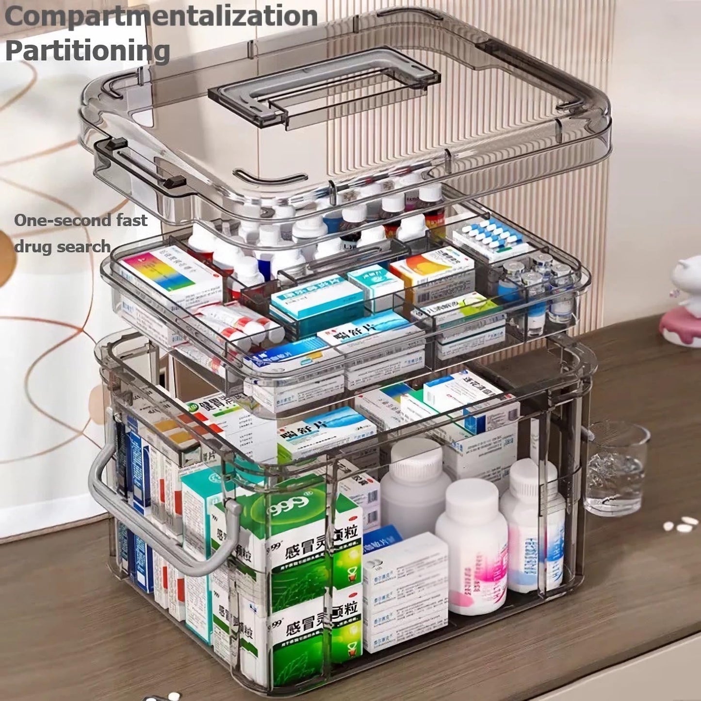 Chililon Medicine Storage Box,Household MedicineStorage Box Organiser,Double Layers Multi Grid Medicine Box,Portable with Lid Medication Storage Box