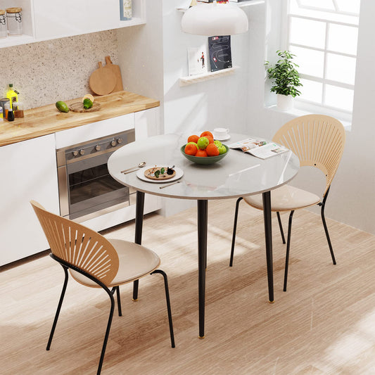 FATIVO Kitchen Dining Table Marble Tabletop: Round 80cm Modern Sintered Stone High Gloss Snow Mountain White Marble Top Dinner Tables with Tapered