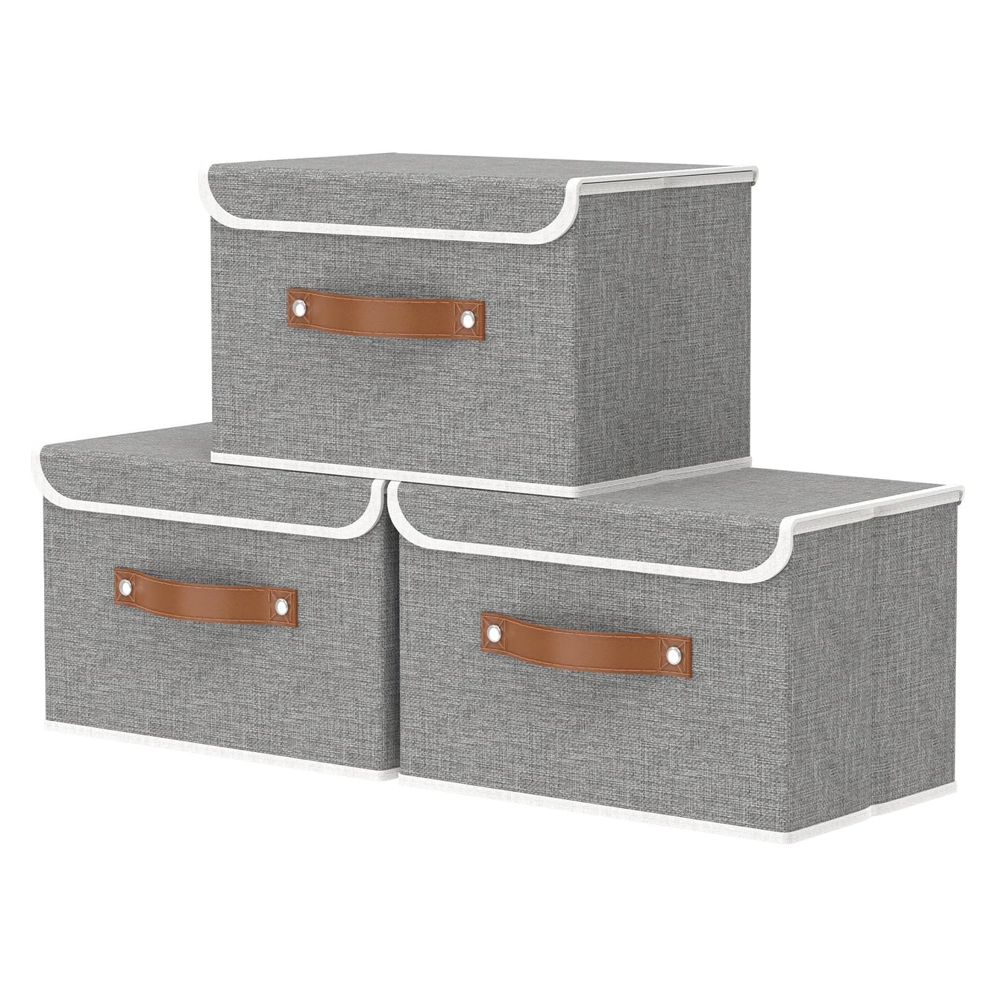 OUTBROS 3 Pack Fabric Storage Boxes with lids, 38x25x25cm, Grey
