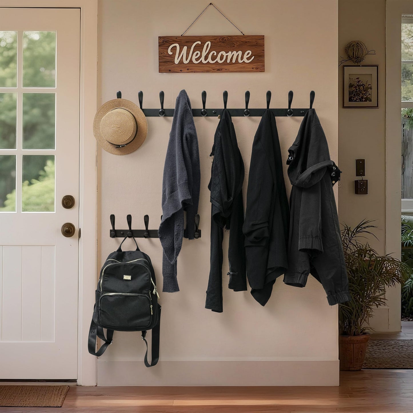 HONSKY Wall Mounted Coat Rack - 94cm Long Heavy Duty Metal 10 Double Hook, Sturdy & Space-Saving, for Hallway,Bedroom, Entryway, Holds Jackets