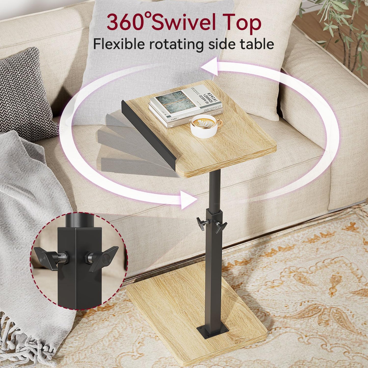 IBUYKE C Shaped Side Table,Flip-Over Panel End Table,Natural TVT004R
