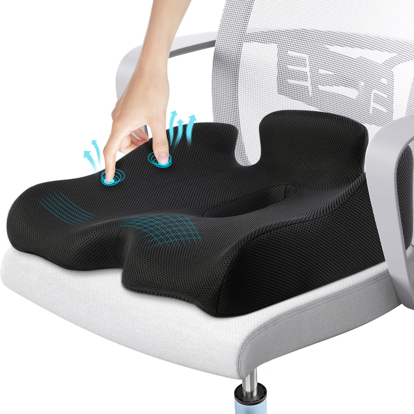 Benazcap Memory Seat Cushion for Office Chair Sciatica & Back Pain Relief Memory Foam Firm Coccyx Pad for Car, Wheelchair, Gaming chair and Desk