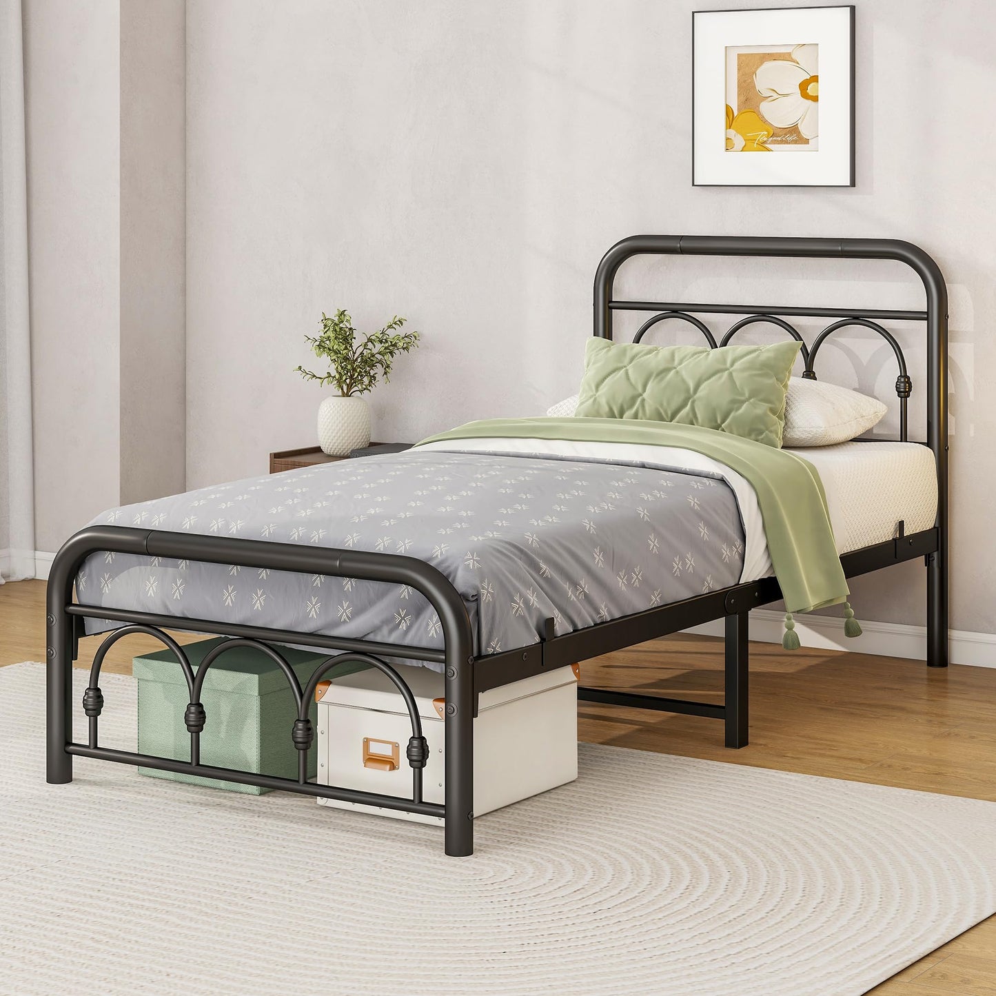 MUZERUL 3ft Single Bed Frame with Headboard(90x190cm),Metal Single Size Bed Base with Footboard,Heavy Duty Metal Platform,Steel Slat Support,No Box