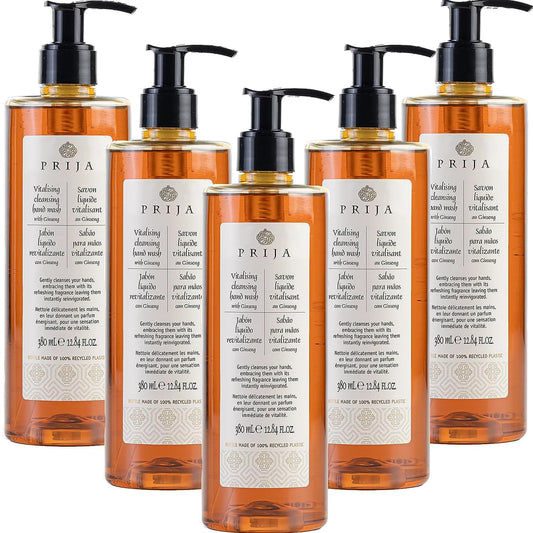Prija Vitalising Hand Wash with Ginseng, 380ml, Pack of 5, Luxury Hotel Soap