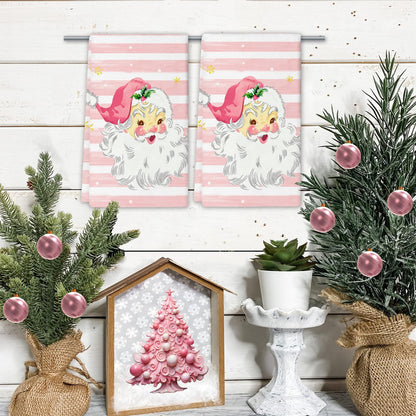 Newhomestyle Xmas Santa Claus Kitchen Dish Towels, 2 PC Winter Christmas Decoration Hand Towels, Snowflake Pink Stripes Tea Towel