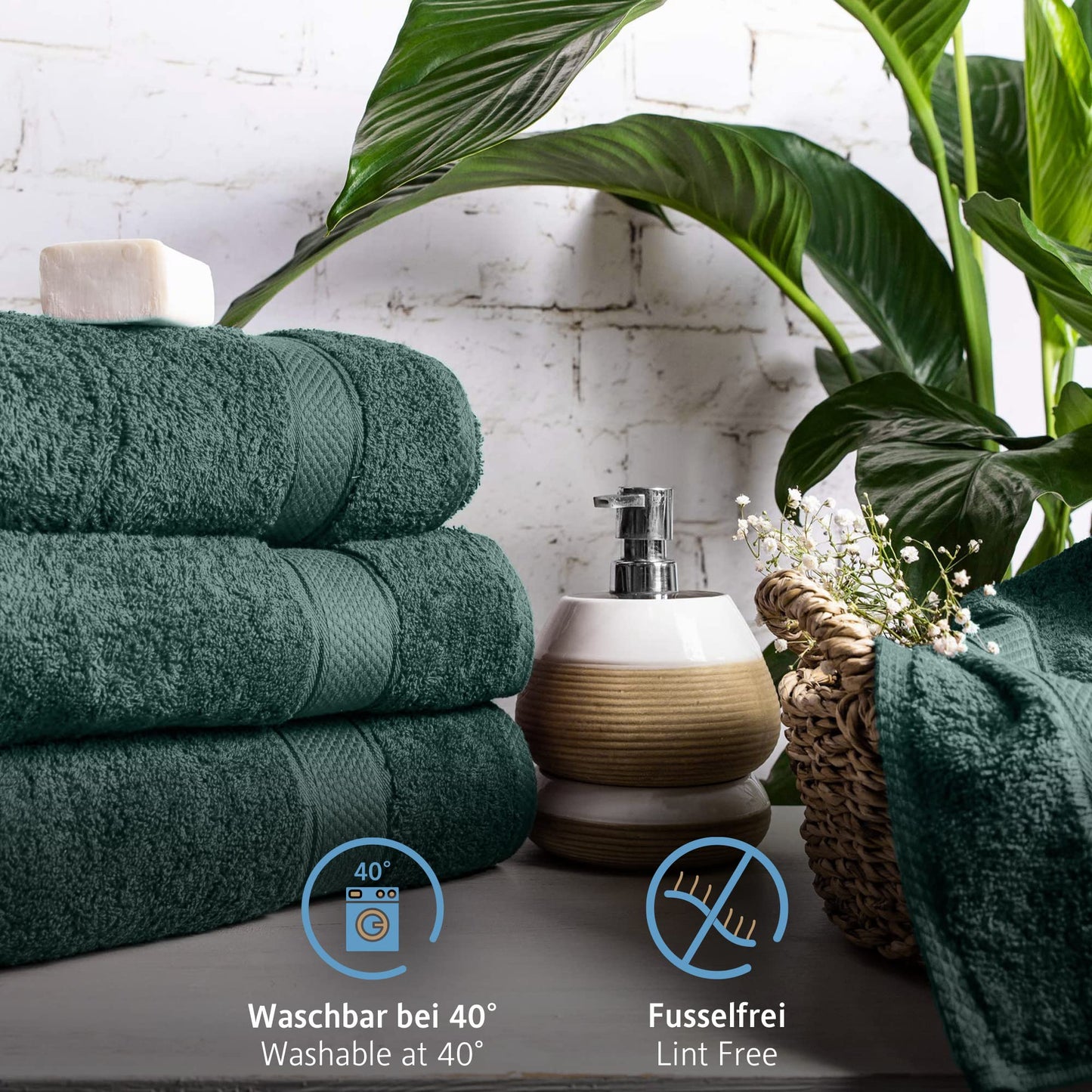 Komfortec Set of 8 Hand Towels 100% Cotton, 4 Bath Towels 70 x 140 cm and 4 Hand Towels 50 x 100 cm, Terry Clothing, Soft, Towel, Large, Dark Green