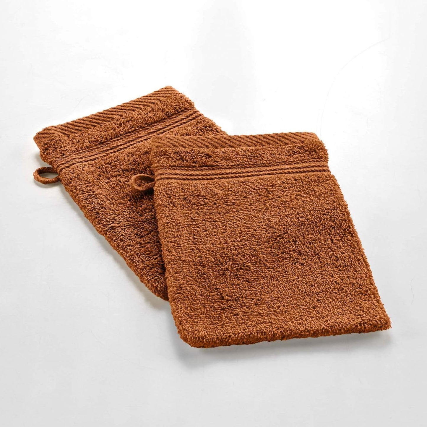 Douceur d'Intérieur, 2 x Washcloths (15 x 21 cm) Tendresse Caramel, 100% Cotton Terry Cloth