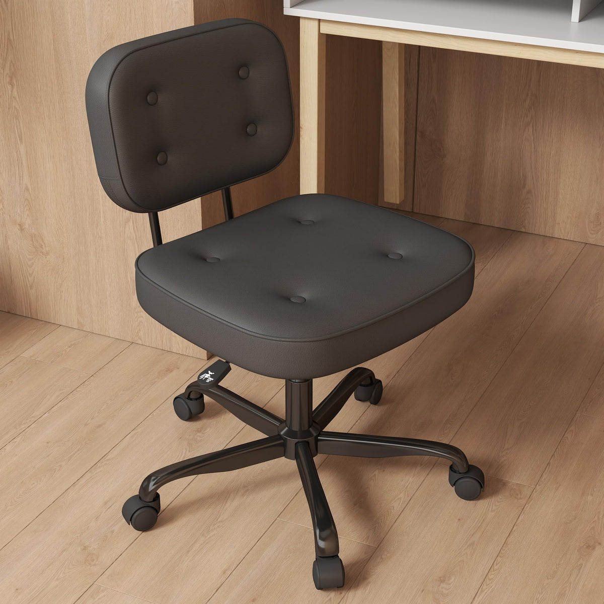 AnyGod PU Leather Armless Home Office Desk Chair, Small Ergonomic Task Chair for Adults and Students, Low Back Seating with Swivel, Adjustable Height