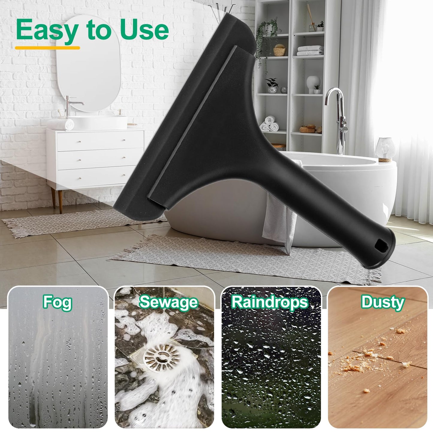 sourcing map 2Pcs 6 Inch Shower Squeegee for Glass Doors, All-Purpose Bath Squeegee with Handle for Bathroom Window Mirror Car Glass, Black/Black