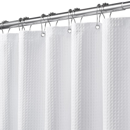 FY&XZH Heavy-Duty Waffle Weave Shower Curtain with Stainless Steel Hooks, Thick Fabric for Bathroom, Hotel, Spa & Salon-183 x 214cm White
