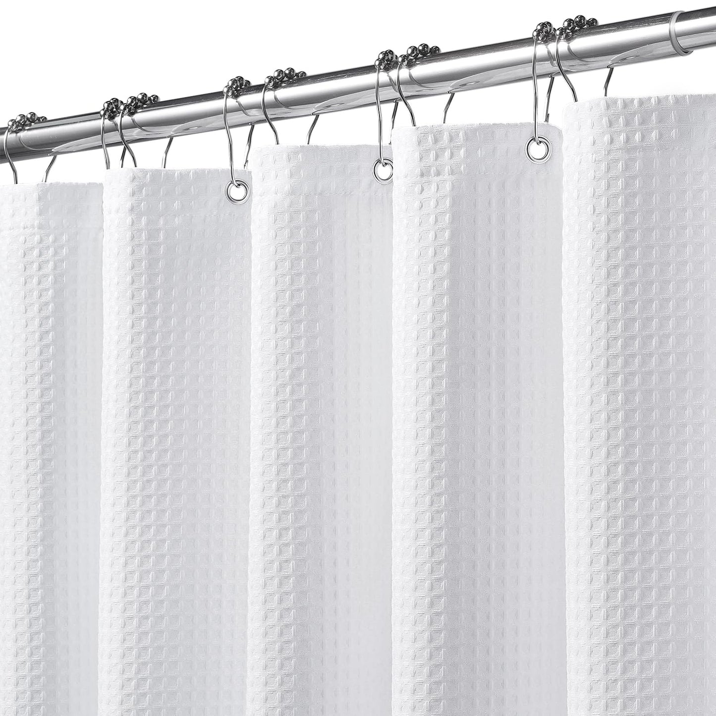 FY&XZH Heavy-Duty Waffle Weave Shower Curtain with Stainless Steel Hooks, Thick Fabric for Bathroom, Hotel, Spa & Salon-153 x 214cm (White)