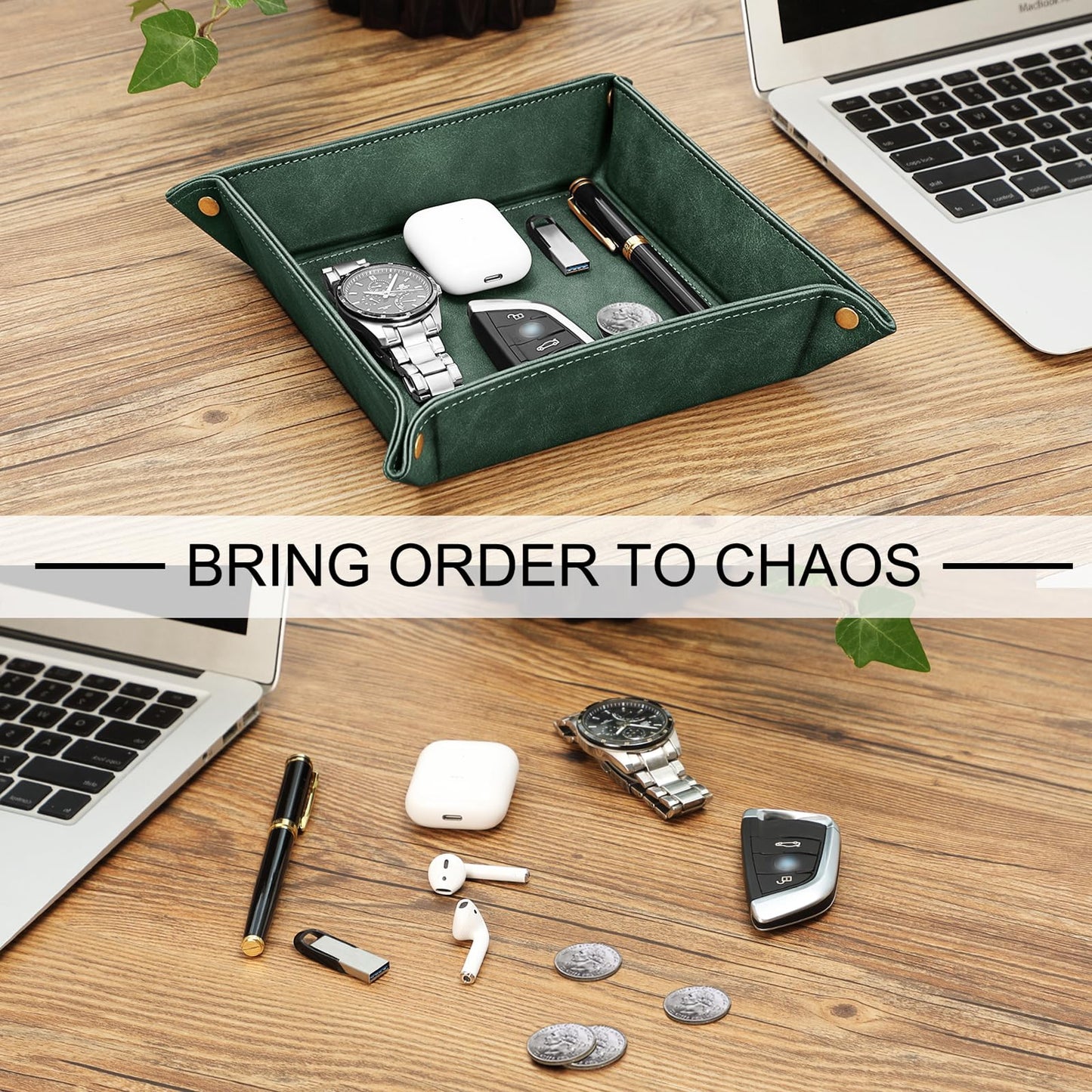 SITHON Valet Tray Premium PU Leather Desktop Storage Organizer