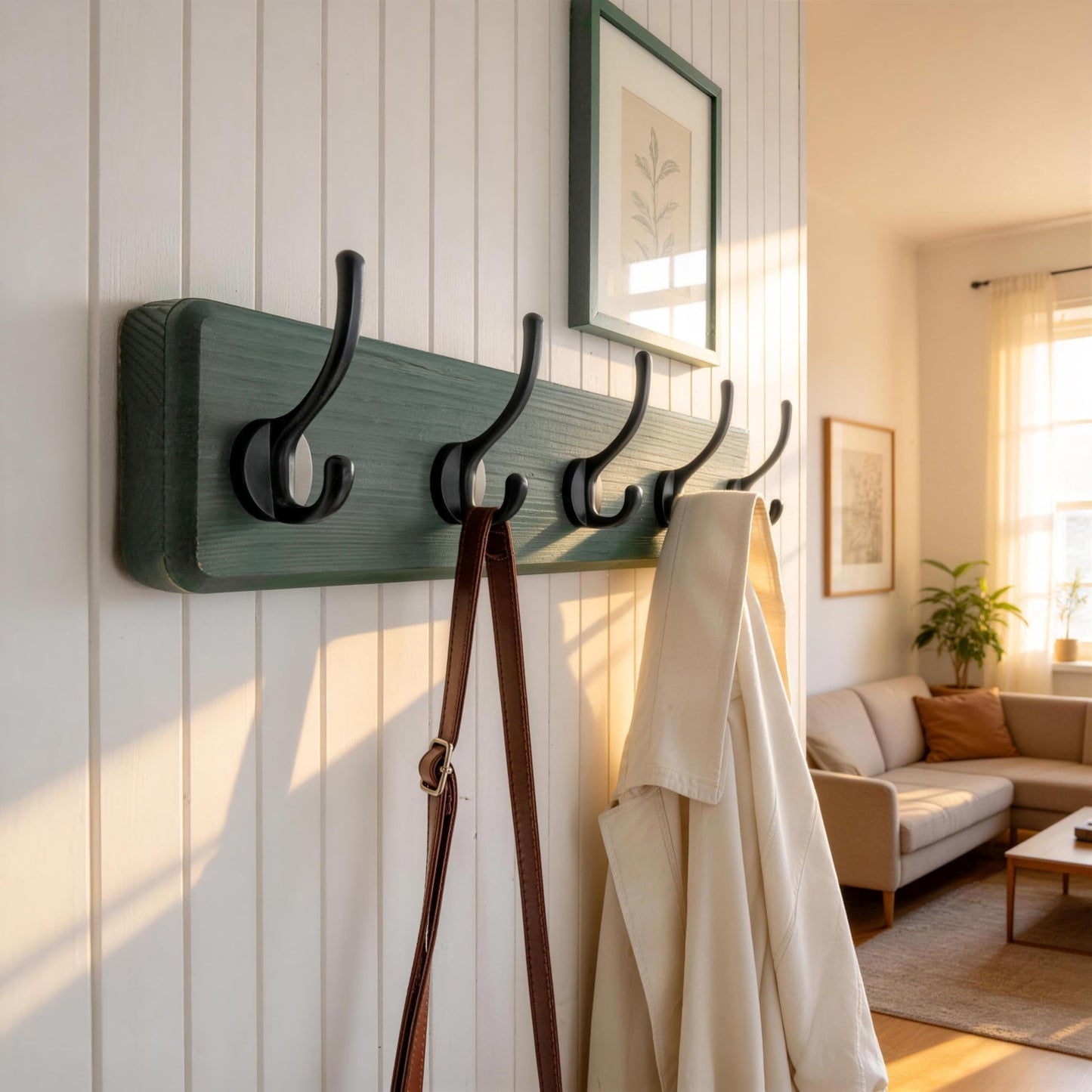 Dseap Coat Rack Wall: Patented, Heavy-Duty, 5-Double-Hooks Wooden Wall Mounted Coat Rack Coat Hanger Hook Rail for Winter Coats Hat Jacket Clothing