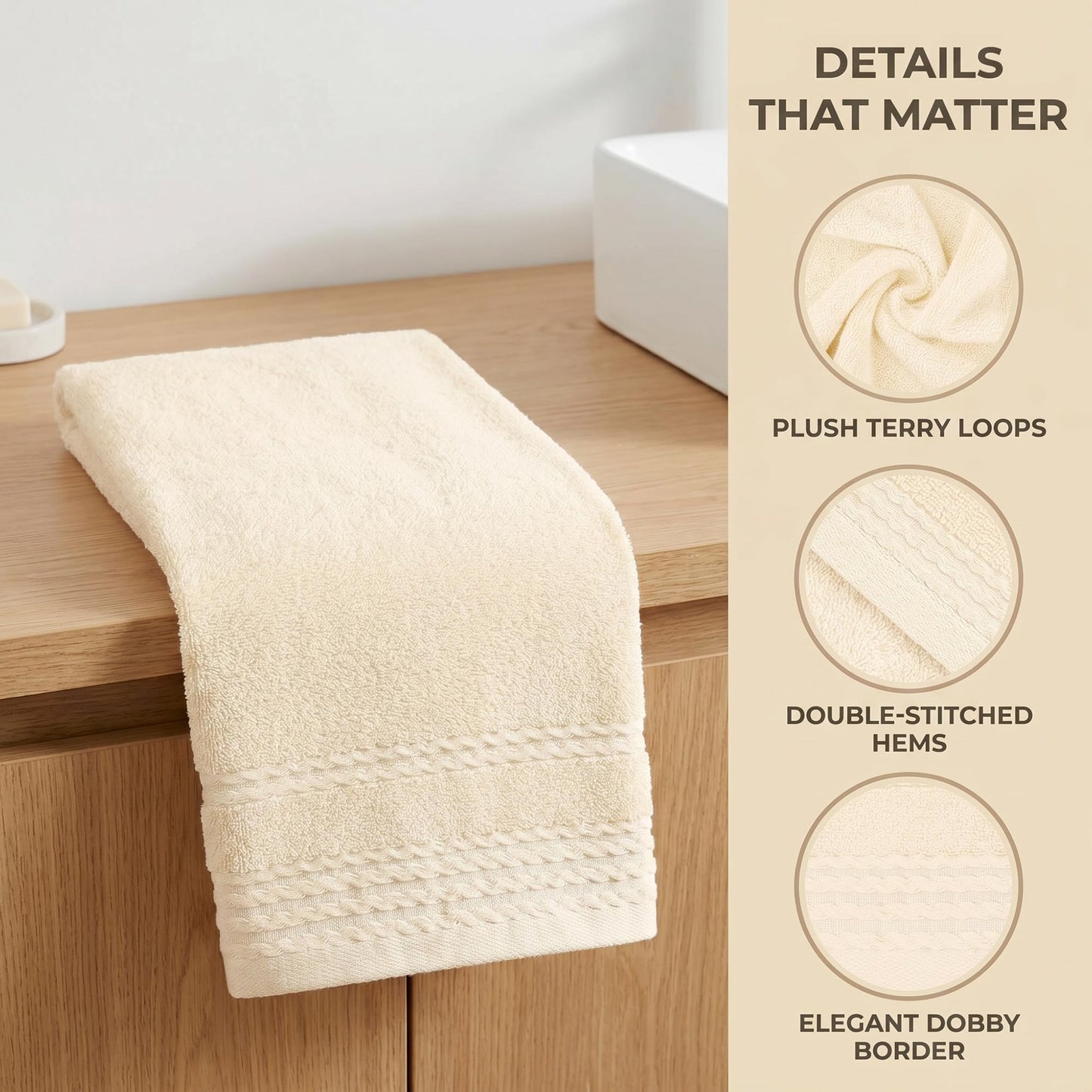 HMETOL Striped Comfort and Quick Drying Hand Towel Set (14 x 30 Inches)