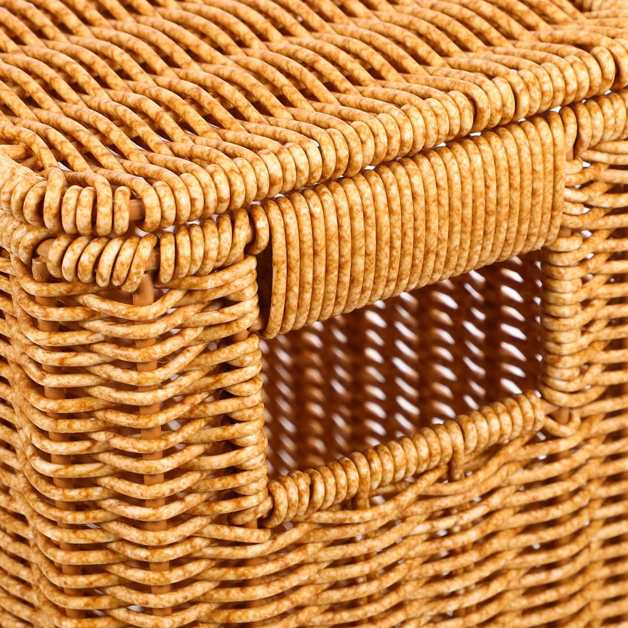 MAGICLULU Narrow Woven Storage Basket with Lid and Handle Portable Organizer for Magazines Toys and Sundries Lightweight Decorative Container