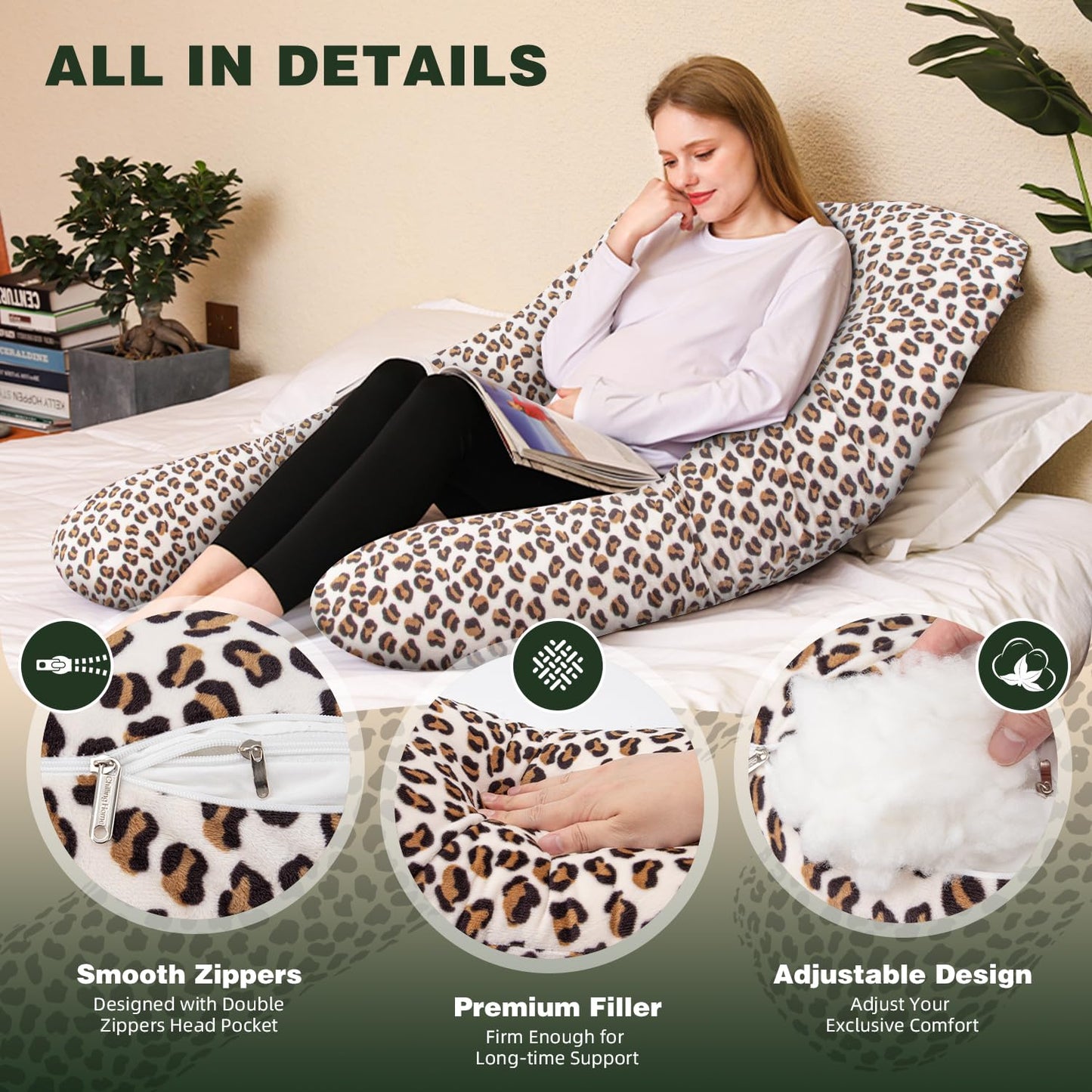 Chilling Home Pregnancy Pillow, 55 inches Maternity Pillow for Pregnant Women, U Shaped Full Body Pillow Pregnancy Pillows for Sleeping with Washable
