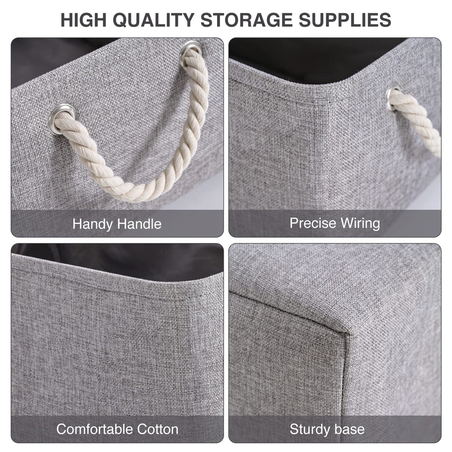 Kriovoa 3 Pcs Fabric Storage Baskets, Foldable Storage Baskets with Handles, Canvas Storage Boxes for Shelves, Toys, Clothes, Books 31x21x16cm, Grey.