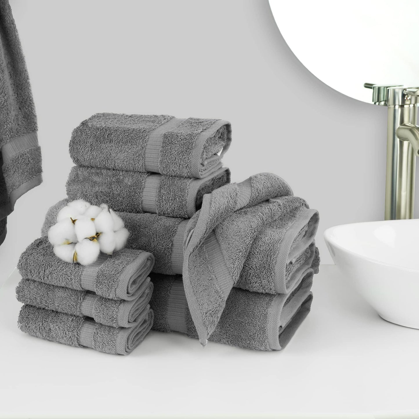 Chakir Turkish Linens | Hotel & Spa Quality 100% Cotton Premium Turkish Towels | Soft & Absorbent (8-Piece Towel Sets, Gray)